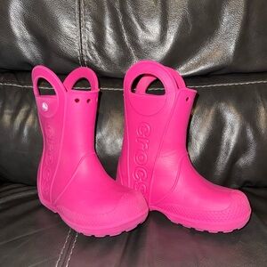 CROCS Kids Bright Pink Handle Rain Boots